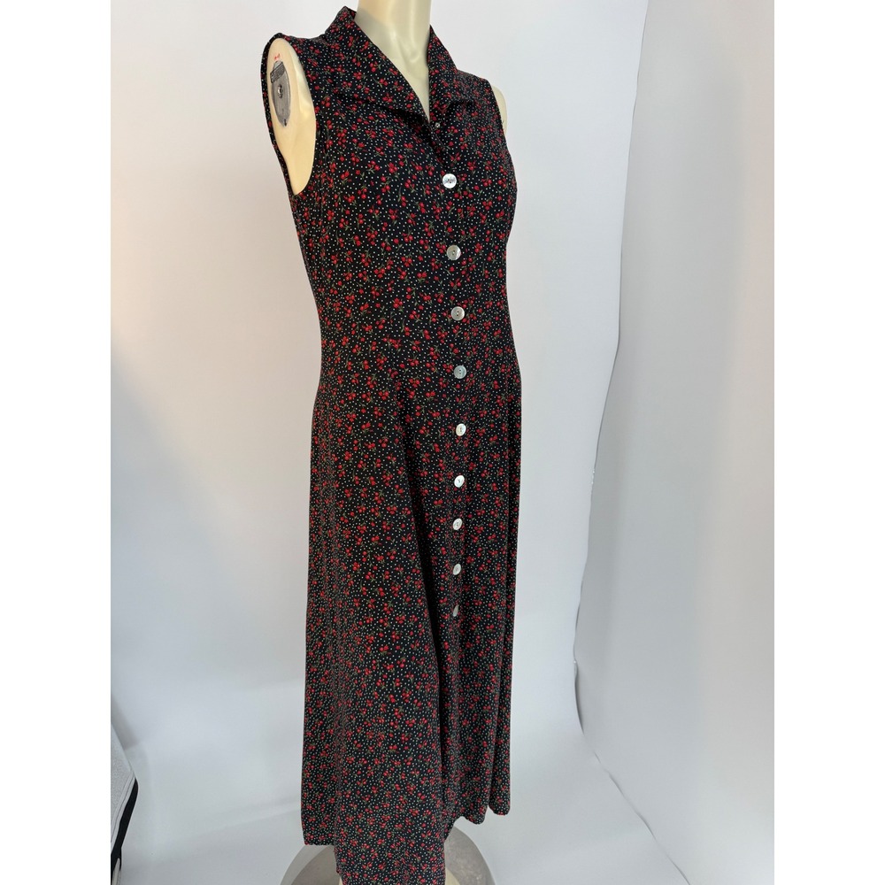 1990s Contempo Black Floral Rayon Maxi Dress Open Cross Back Grunge 8 - Picture 1 of 11